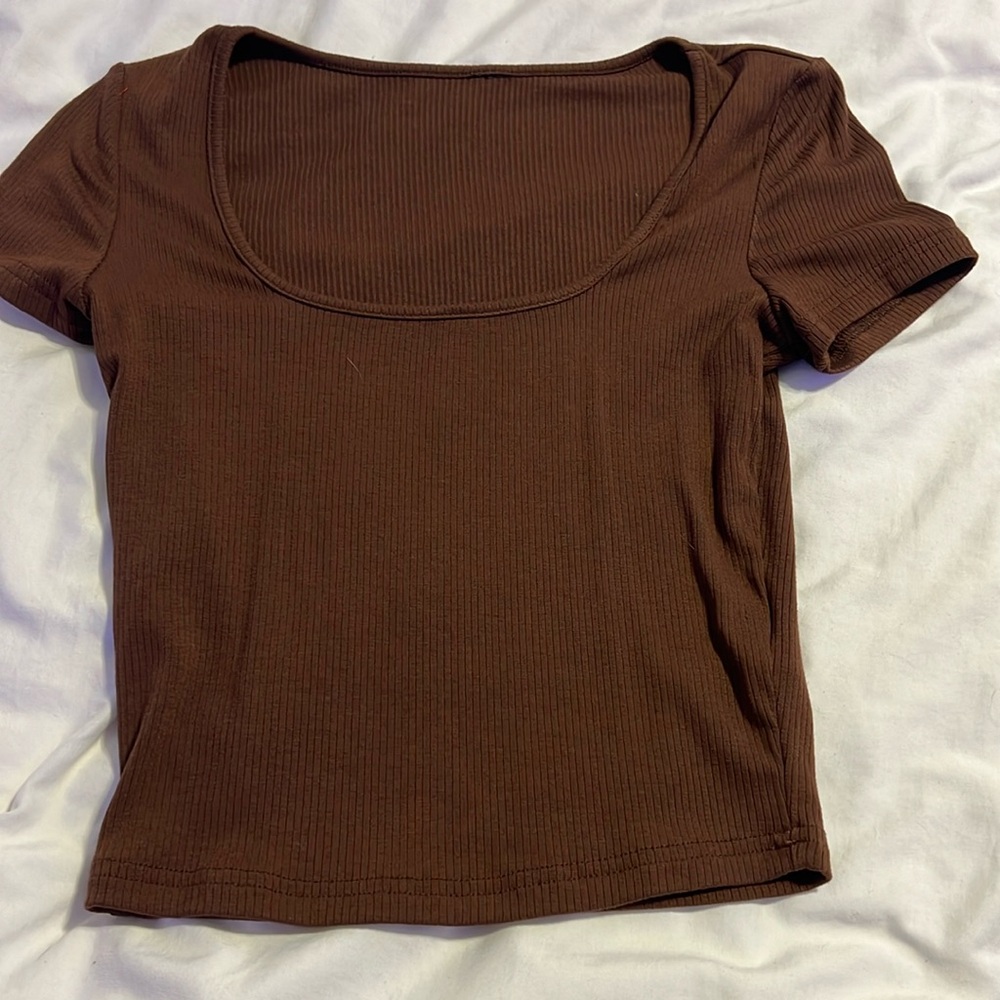 plain brown top with square neck
